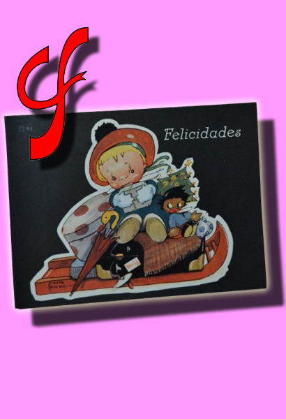 ÍTEM #055 Christmas niño en trineo dibujo de María Pidal